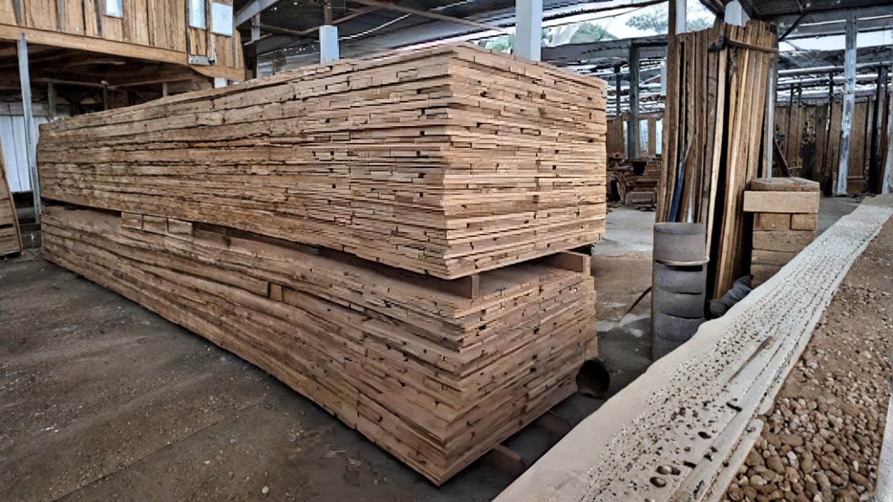 Tablas de pino apiladas